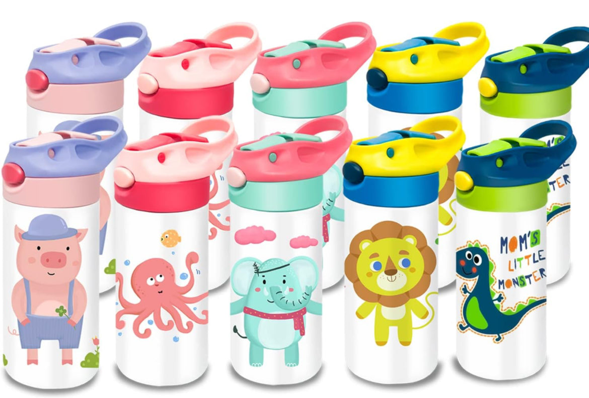 Kids Colorful Stainless Water Bottle with Straw 12 oz