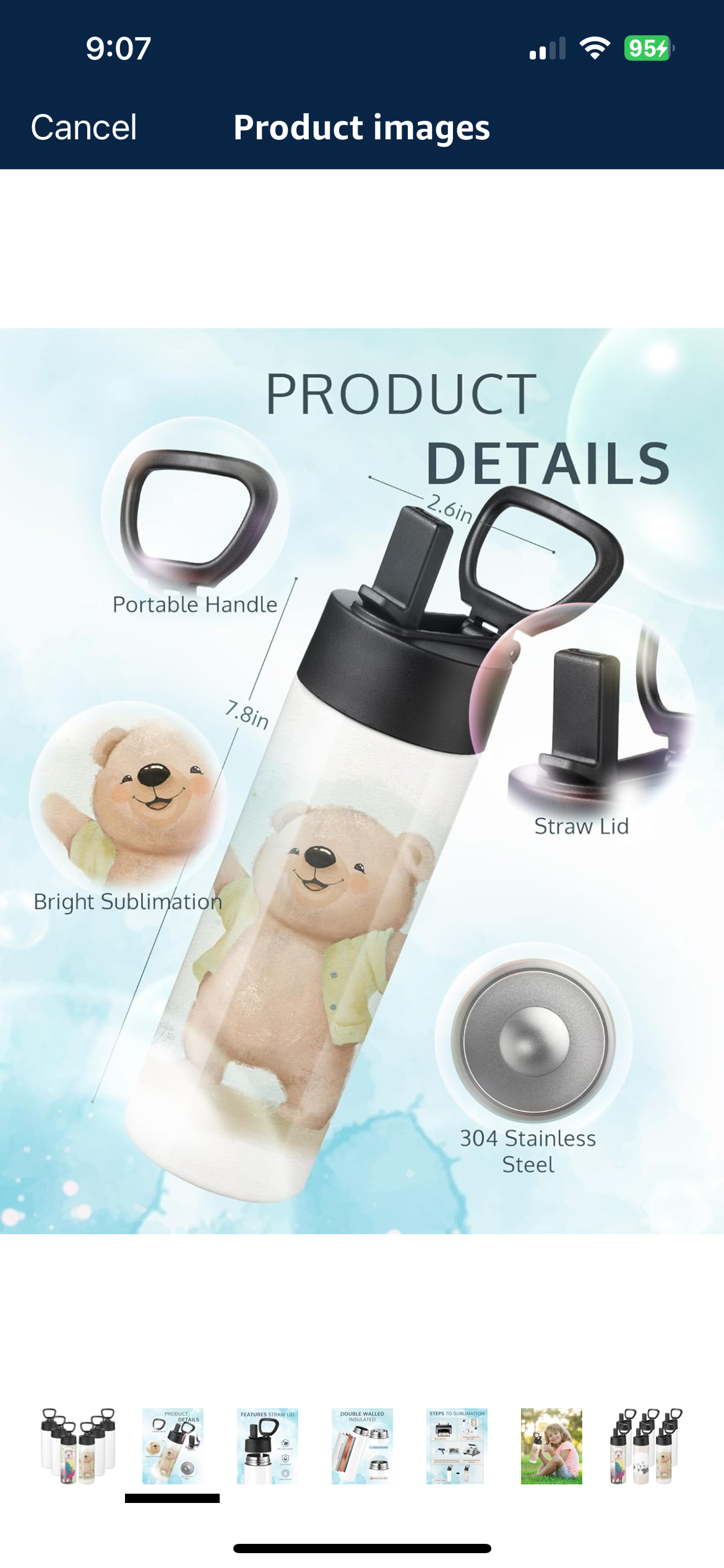 Kids Stainless Steel Water Bottle with Straw 12 or 16 oz