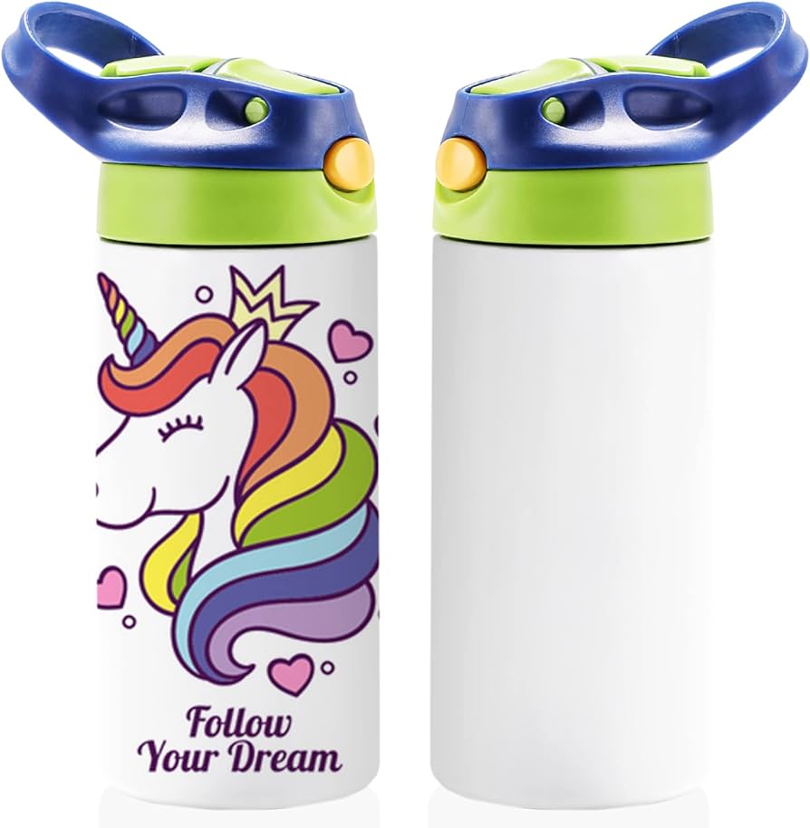 Kids Colorful Stainless Water Bottle with Straw 12 oz
