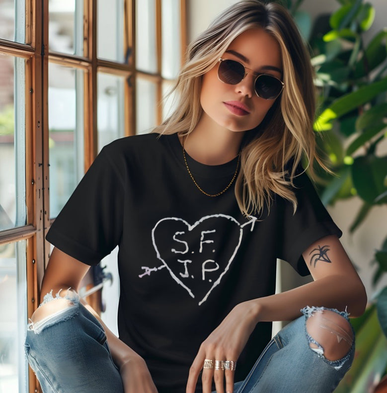 Black 100% Cotton Sound Factory JP Heart Logo T-Shirt