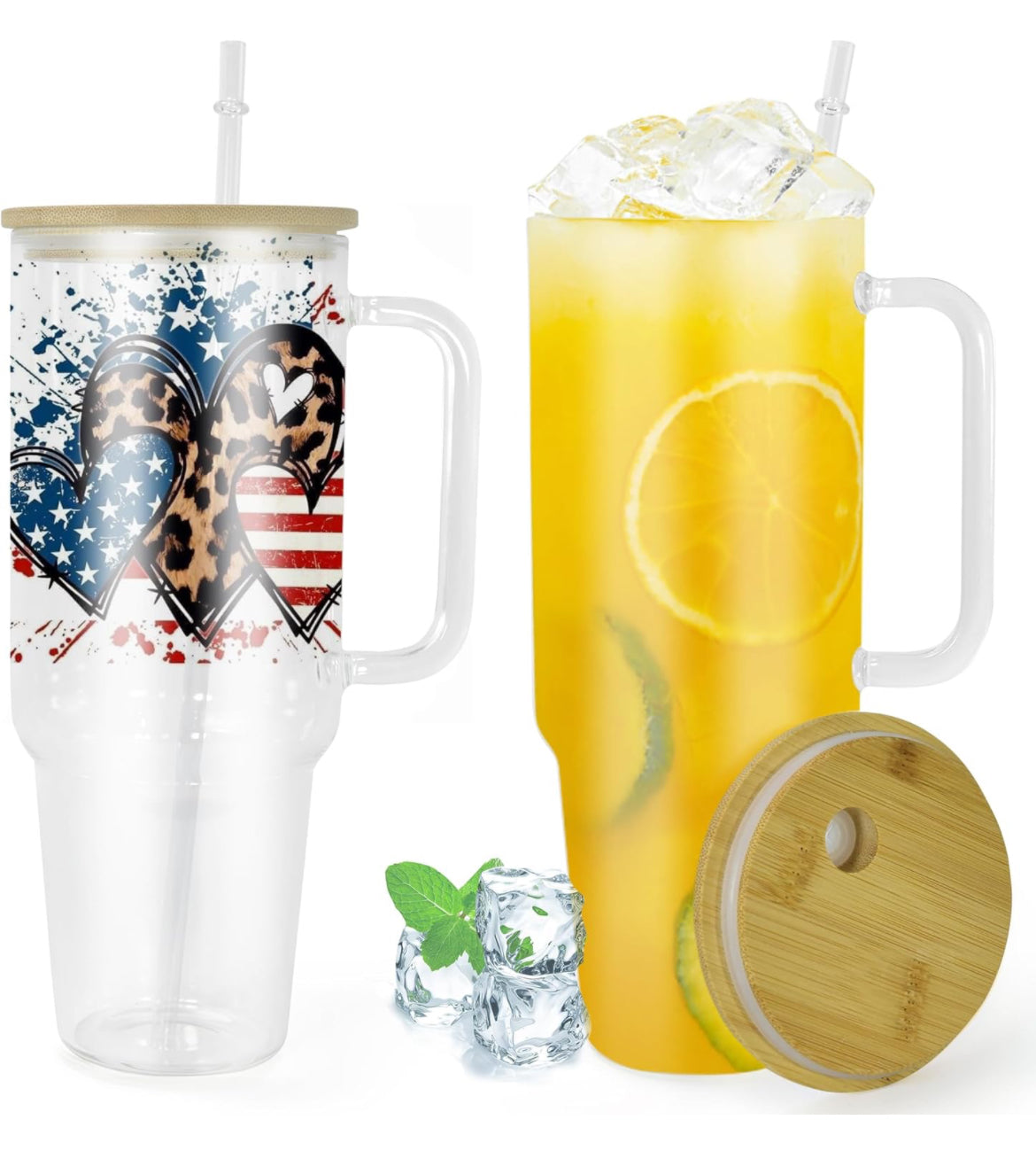 Custom Glass 40 oz. Tumbler with Handle and Lid