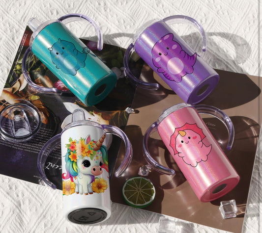 Kids Holographic Stainless Sippy Cup with Straw and Handles 12 oz