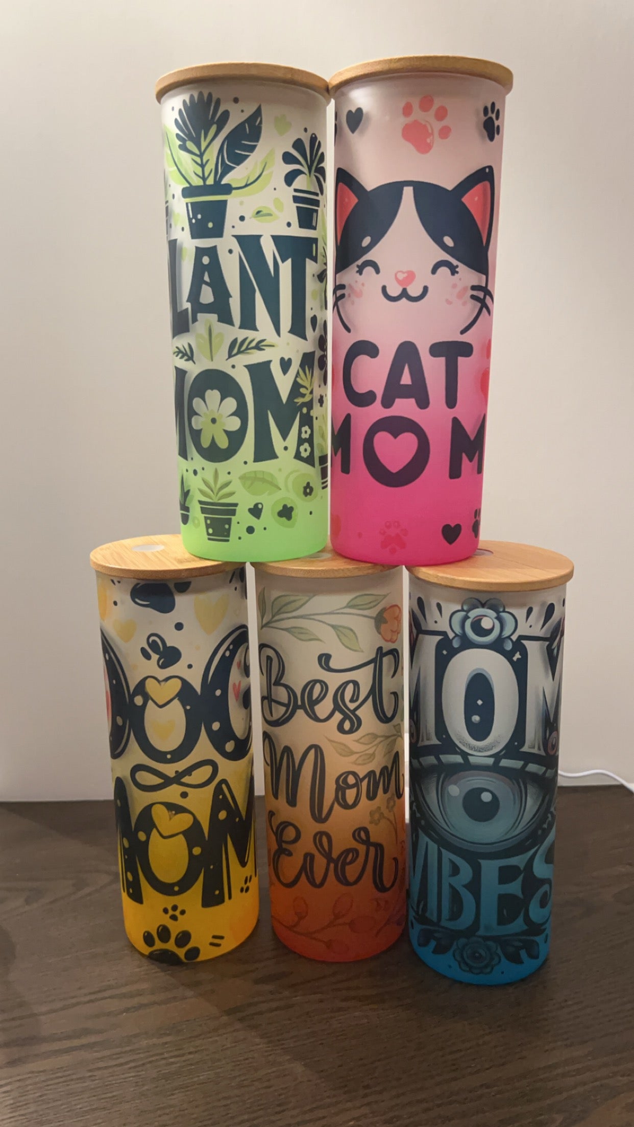 25 oz Frosted Cat Mom Glass