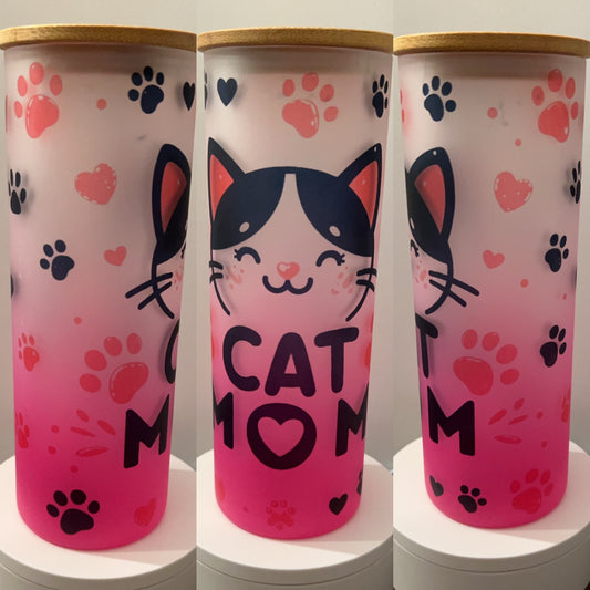 25 oz Frosted Cat Mom Glass