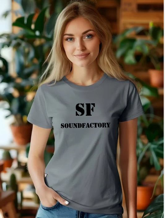 Gray 100% Cotton Sound Factory Letter Logo T-Shirt