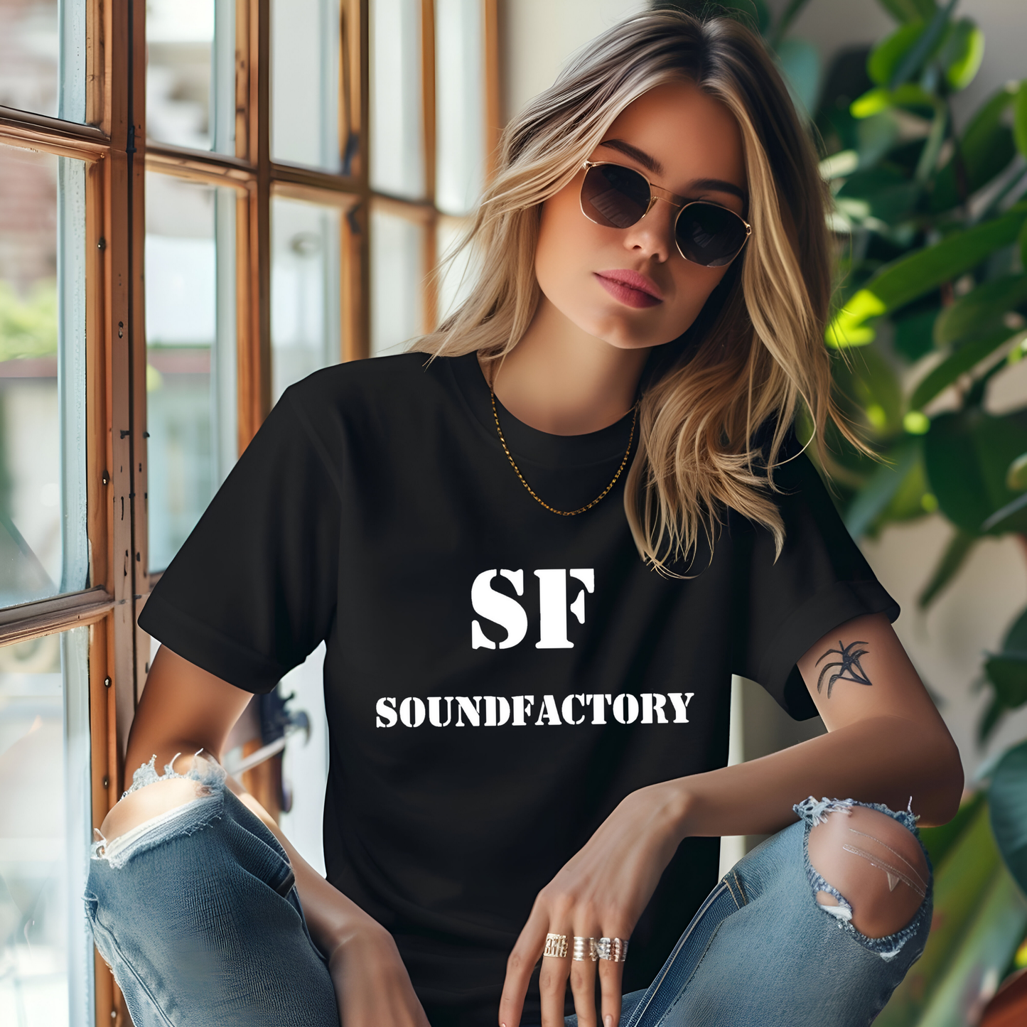 Black 100% Cotton Sound Factory Letter Logo T-Shirt