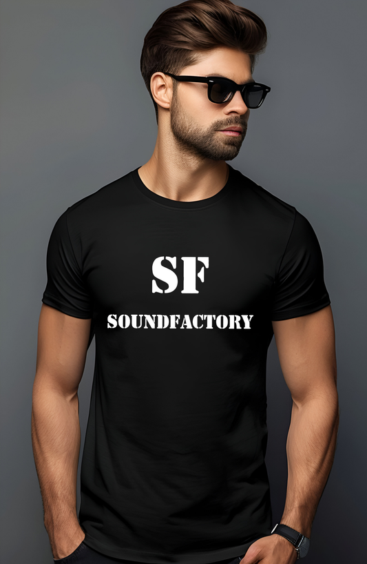 Black 100% Cotton Sound Factory Letter Logo T-Shirt