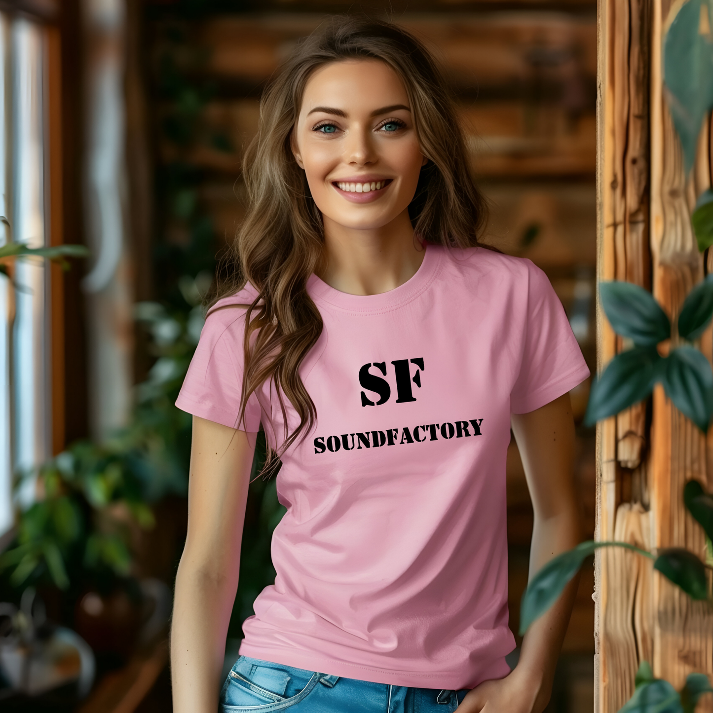 Pink 100% Cotton Sound Factory Letter Logo T-Shirt